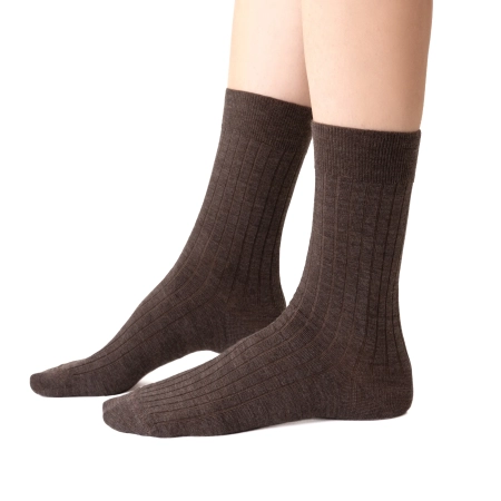 Skarpety damskie, z wełną merino, brązowe, prążek-1