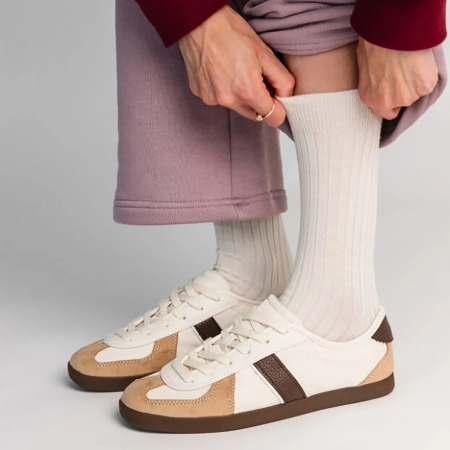 Skarpety damskie, z wełną merino, brązowe, prążek-3