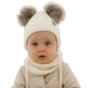 Czapka i komin dla chłopca zimowy komplet, kremowy, wiązany, 100% wełniany merino Konor-1