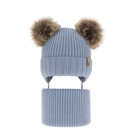 Czapka i komin dla chłopca zimowy komplet, błękitny, 100% wełniany merino, wiązany Konor-2
