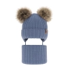 Czapka i komin dla chłopca zimowy komplet, niebieski, wiązany, 100% wełniany merino Konor-1