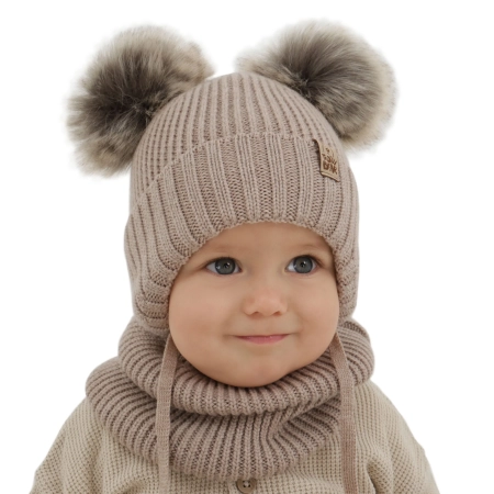 Czapka i komin dla chłopca zimowy komplet, niebieski, wiązany, 100% wełniany merino Konor-7