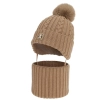 Czapka i komin dla chłopca, zimowy komplet, camel, 100% wełniany merino, podszyty bawełną, wiązany Virano-1