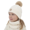 Czapka i komin dla dziewczynki, zimowy komplet, kremowy, 100% wełniany merino, z pomponem Vratna-1