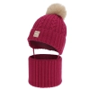 Czapka i komin dla dziewczynki, zimowy komplet, amarantowy, 100% wełniany merino, z pomponem Vratna-1