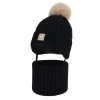 Czapka i komin dla dziewczynki, zimowy komplet, czarny, 100% wełniany merino, z pomponem Vratna-2