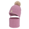Czapka i komin dla dziewczynki, zimowy komplet, fioletowy, 100% wełniany merino, z pomponem Vratna-1