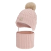 Czapka i komin dla dziewczynki, zimowy komplet, różowy, 100% wełniany merino, z pomponem Vratna-1