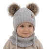 Czapka i komin dla chłopca zimowy komplet, szary, wiązany, 100% wełniany merino Konor-1