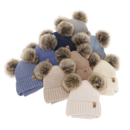Czapka i komin dla chłopca zimowy komplet, szary, wiązany, 100% wełniany merino Konor-7