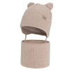 Czapka i komin dla chłopca zimowy komplet, beżowy, 100% wełniany merino,  podszyty bawełną, Flurix-1