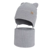 Czapka i komin dla chłopca zimowy komplet, jasnoszary, 100% wełniany merino,  podszyty bawełną, Flurix-1