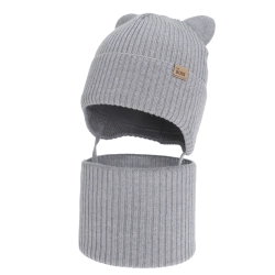Czapka i komin dla chłopca zimowy komplet, jasnoszary, 100% wełniany merino,  podszyty bawełną, Flurix-1