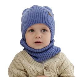Czapka i komin dla chłopca zimowy komplet, niebieski, 100% wełniany merino,  podszyty bawełną, Flurix-1