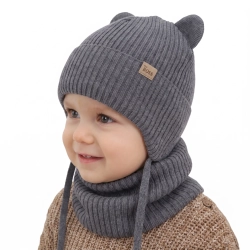 Czapka i komin dla chłopca zimowy komplet, szary, 100% wełniany merino,  podszyty bawełną, Flurix-1