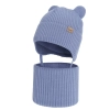 Czapka i komin dla chłopca zimowy komplet, niebieski, 100% wełniany merino,  podszyty bawełną, Flurix-1
