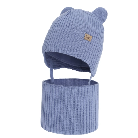 Czapka i komin dla chłopca zimowy komplet, niebieski, 100% wełniany merino,  podszyty bawełną, Flurix-1