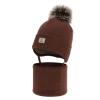Czapka i komin dla chłopca zimowy komplet, brązowy, 100% wełniany merino,  podszyty bawełną, Snorin-1