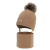 Czapka i komin dla chłopca zimowy komplet, camel, 100% wełniany merino,  podszyty bawełną, Snorin-1