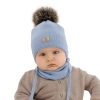 Czapka i komin dla chłopca zimowy komplet, błękitny, 100% wełniany merino,  podszyty bawełną, Snorin-1