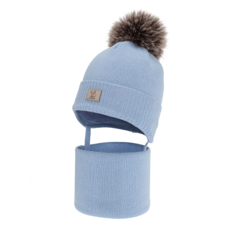 Czapka i komin dla chłopca zimowy komplet, błękitny, 100% wełniany merino,  podszyty bawełną, Snorin-2