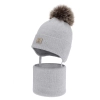 Czapka i komin dla chłopca zimowy komplet, szary, 100% wełniany merino,  podszyty bawełną, Snorin-1