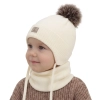Czapka i komin dla chłopca zimowy komplet, kremowy, 100% wełniany merino,  podszyty bawełną, Snorin-1