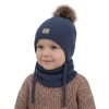 Czapka i komin dla chłopca zimowy komplet, ciemnoniebieski, 100% wełniany merino,  podszyty bawełną, Snorin-1