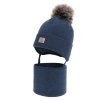 Czapka i komin dla chłopca zimowy komplet, ciemnoniebieski, 100% wełniany merino,  podszyty bawełną, Snorin-2