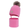 Czapka i komin dla dziewczynki zimowy komplet, różowy, 100% wełniany merino, podszyty bawełną, Senira-1