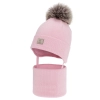 Czapka i komin dla dziewczynki zimowy komplet, różowy, 100% wełniany merino, podszyty bawełną, Senira-1