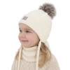 Czapka i komin dla dziewczynki zimowy komplet, kremowy, 100% wełniany merino, podszyty bawełną, Senira-1