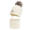 Czapka i komin dla dziewczynki zimowy komplet, kremowy, 100% wełniany merino, podszyty bawełną, Senira-2