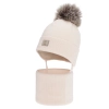 Czapka i komin dla dziewczynki zimowy komplet, jasnoróżowy, 100% wełniany merino, podszyty bawełną, Senira-1