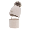 Czapka i komin dla dziewczynki zimowy komplet, beżowy, 100% wełniany merino, podszyty bawełną, Senira-2
