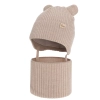 Czapka i komin dla dziewczynki zimowy komplet, beżowy, 100% wełniany merino, podszyty bawełną, Frosta-3
