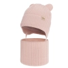 Czapka i komin dla dziewczynki zimowy komplet, różowy, 100% wełniany merino, podszyty bawełną, Frosta-1