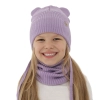 Czapka i komin dla dziewczynki zimowy komplet, fioletowy, 100% wełniany merino, podszyty bawełną, Frosta-1