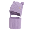 Czapka i komin dla dziewczynki zimowy komplet, fioletowy, 100% wełniany merino, podszyty bawełną, Frosta-3