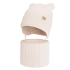 Czapka i komin dla dziewczynki zimowy komplet, jasnoróżowy, 100% wełniany merino, podszyty bawełną, Frosta-1