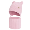 Czapka i komin dla dziewczynki zimowy komplet, różowy, 100% wełniany merino, podszyty bawełną, Frosta-1
