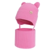 Czapka i komin dla dziewczynki zimowy komplet, różowy, 100% wełniany merino, podszyty bawełną, Frosta-1