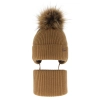 Czapka i komin dla chłopca zimowy komplet, camel, wiązany, z pomponem Bergo-2