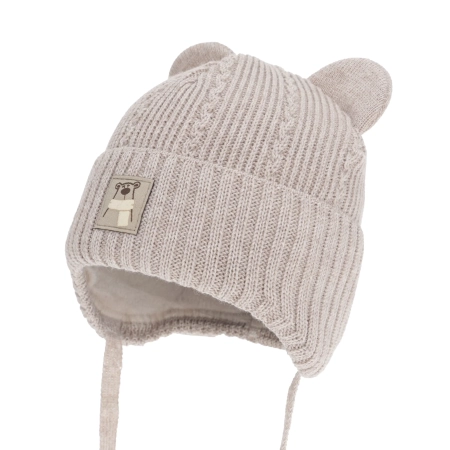 Czapka zimowa dla chłopca, z wełną merino, beżowa, Velaro-2