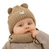 Czapka i komin dla chłopca zimowy komplet, camel, z wełną merino, wiązany Velaro-1