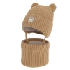 Czapka i komin dla chłopca zimowy komplet, camel, z wełną merino, wiązany Velaro-2