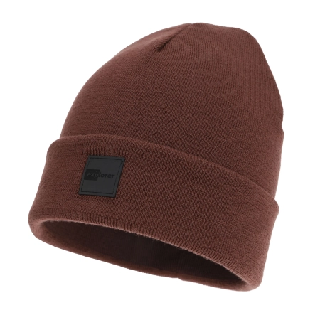 Czapka zimowa męska, dwuwarstwowa, brązowa, 100% wełniana merino, Flims-1