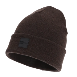 Czapka zimowa męska, dwuwarstwowa, brązowa, 100% wełniana merino, Flims-1