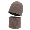 Czapka i komin dla chłopca, zimowy komplet, 100% wełniany merino, ciemnobeżowy Loen-1