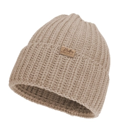 Czapka zimowa damska, beżowa, 100% wełniana merino Lano-1